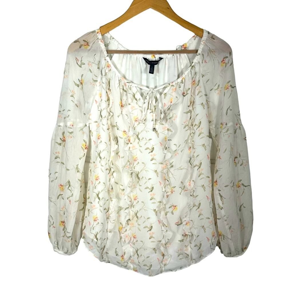 WHBM White House Black Market Long Sleeve Floral Chiffon Top Size 0